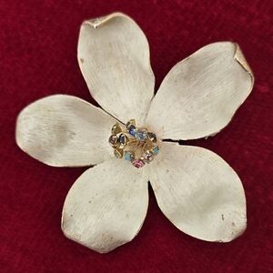 Kramer Floral Brooch Elegant with Multicolor Rhinestones Vintage